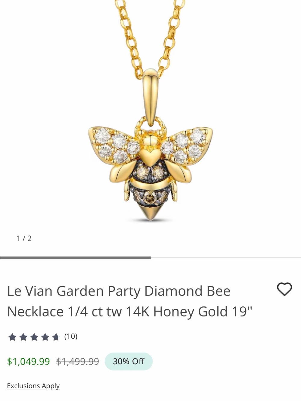 Levian Honey 14k Gold Bee Pendant Necklace with White and Brown Diamonds